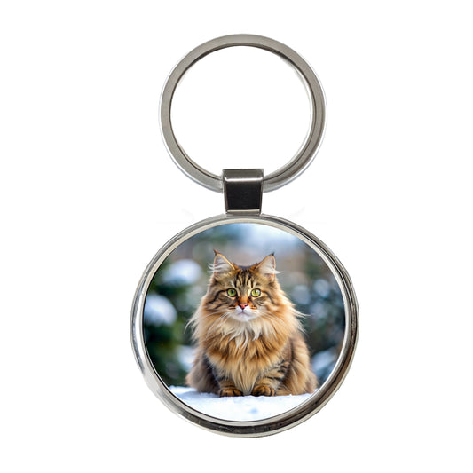 Siberian Cat Photo Round Metal Keychain
