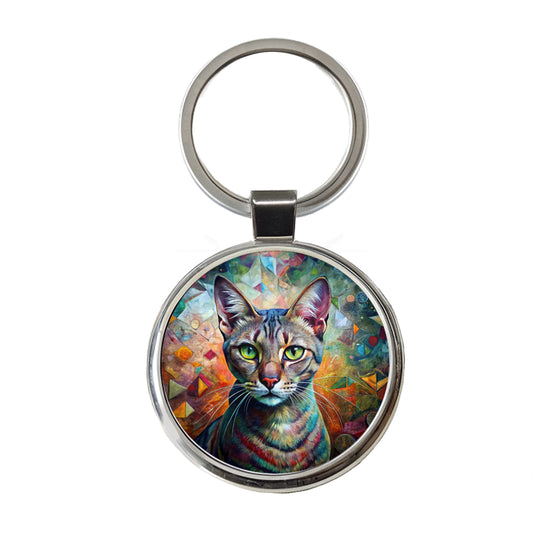 Singapura Cat Abstract Art Round Metal Keychain