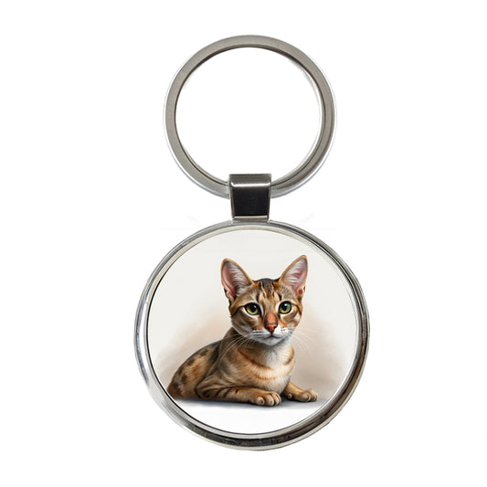 Singapura Cat Illustration Round Metal Keychain