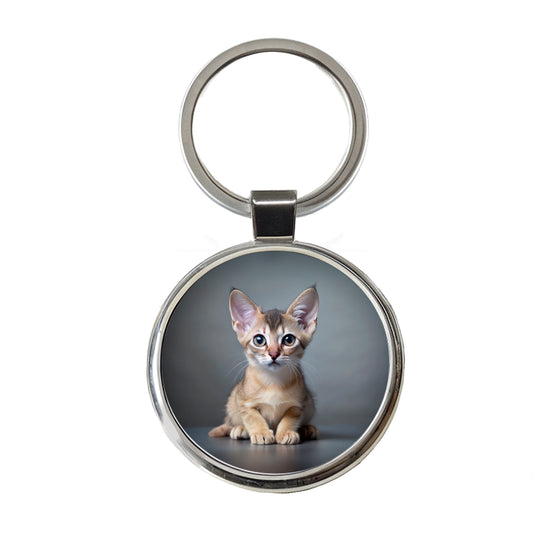 Singapura Cat Kitten Photo Round Metal Keychain
