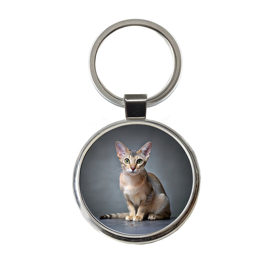 Singapura Cat Photo Round Metal Keychain