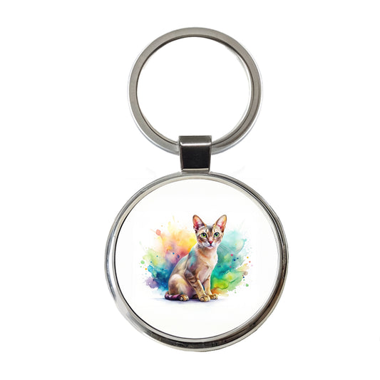 Singapura Cat Watercolor Style Round Metal Keychain