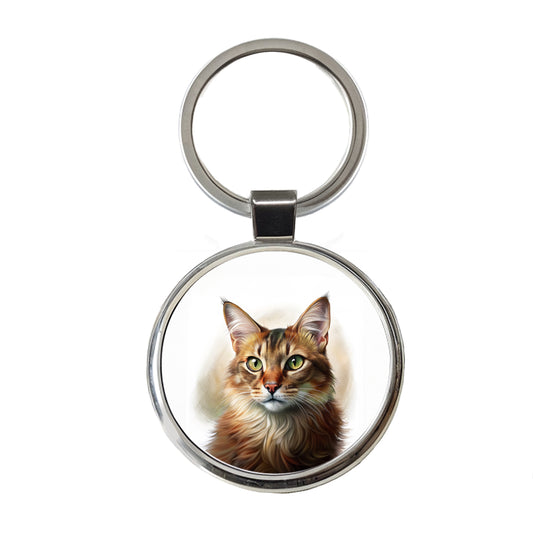 Somali Cat Illustration Round Metal Keychain