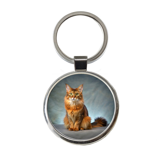Somali Cat Kitten Photo Round Metal Keychain