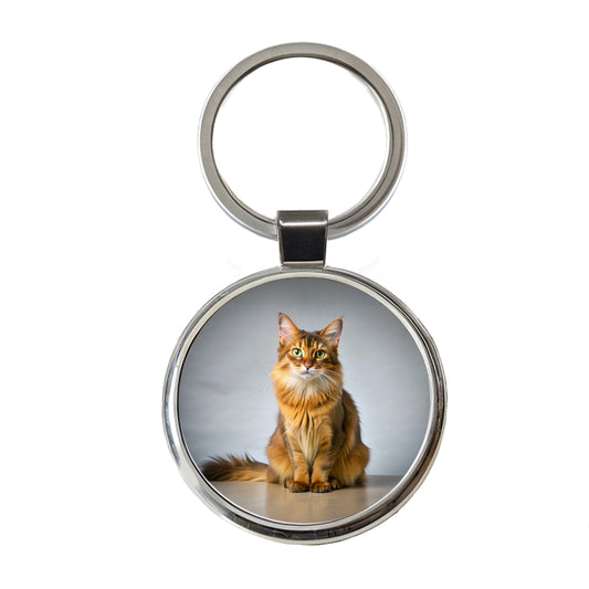 Somali Cat Photo Round Metal Keychain