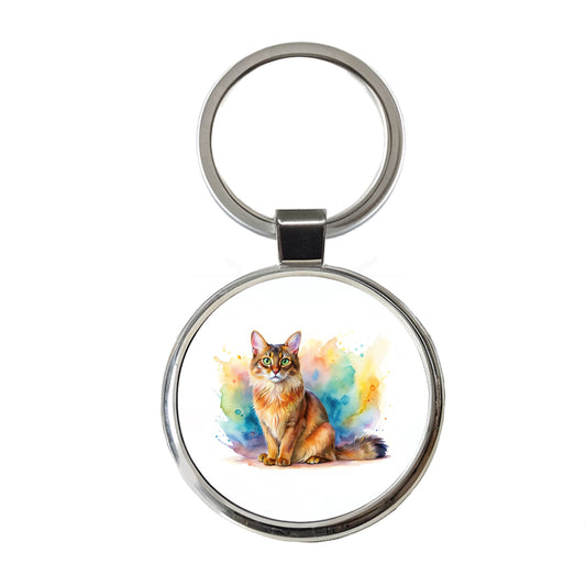 Somali Cat Watercolor Style Round Metal Keychain