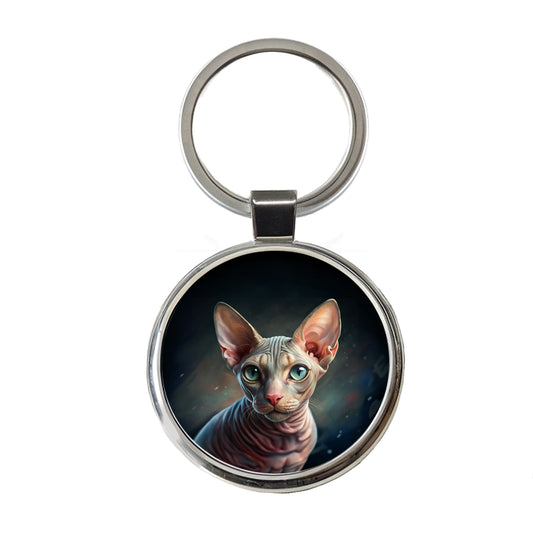 Sphynx Cat Illustration Round Metal Keychain