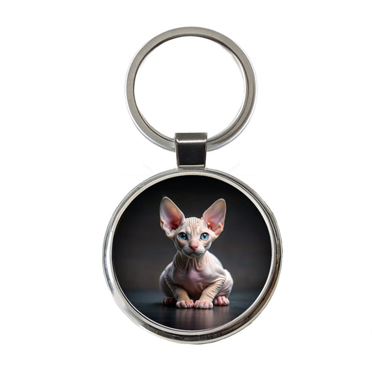 Sphynx Cat Kitten Photo Round Metal Keychain