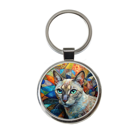 Tonkinese Cat Abstract Art Round Metal Keychain