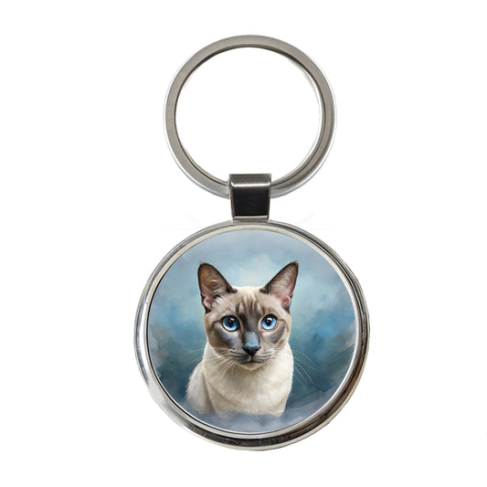 Tonkinese Cat Illustration Round Metal Keychain