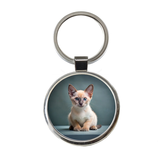 Tonkinese Cat Kitten Photo Round Metal Keychain