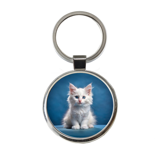 Turkish Angora Cat Kitten Photo Round Metal Keychain