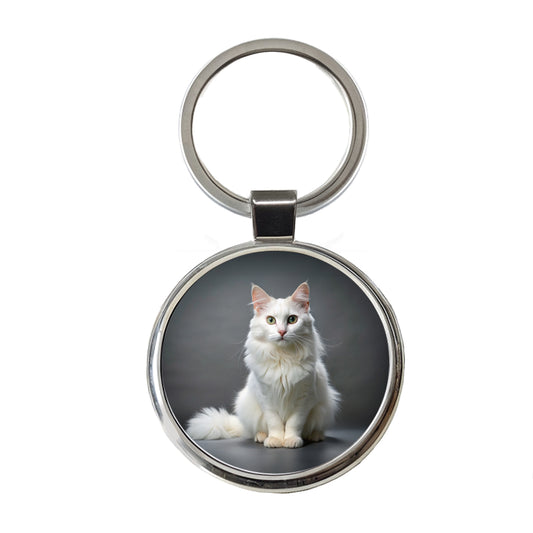 Turkish Angora Cat Photo Round Metal Keychain