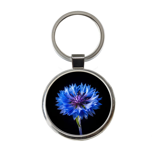 Blue Cornflower Photo Round Metal Keychain
