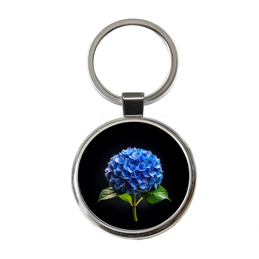 Blue Hydrangea Flower Photo Round Metal Keychain