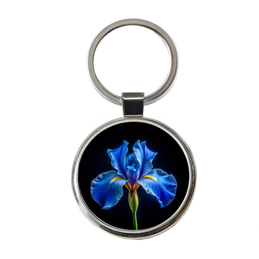 Blue Iris Flower Photo Round Metal Keychain