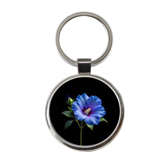 Blue Rose Of Sharon Flower Photo Round Metal Keychain
