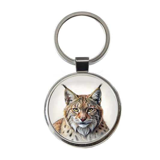 Bobcat Face Illustration Round Metal Keychain