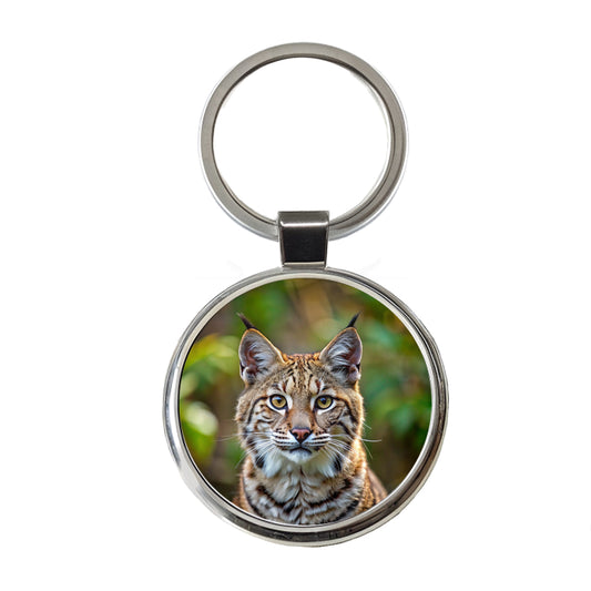 Bobcat Face Photo Round Metal Keychain