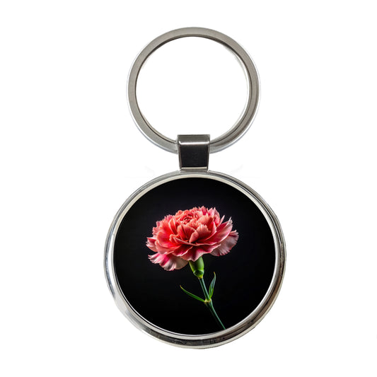 Carnation Flower Photo Round Metal Keychain