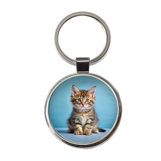 Cute Tabby Kitten Cat Photo Round Metal Keychain
