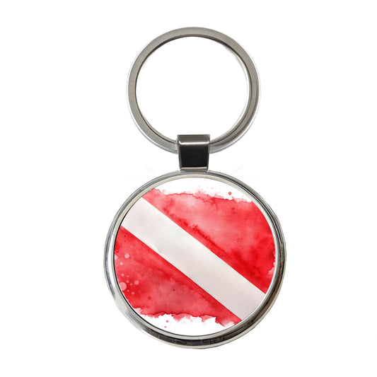Diver Diving Dive Flag Watercolor Round Metal Keychain