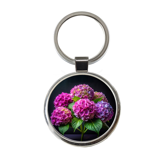 Hydrangea Flowers Photo Round Metal Keychain