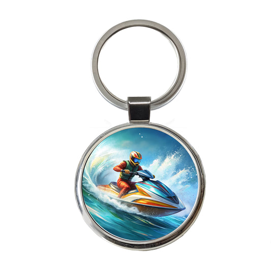 Jet Ski Skiing Racing Round Metal Keychain