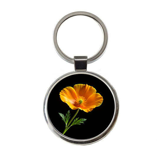 Orange California Poppy Flower Photo Round Metal Keychain