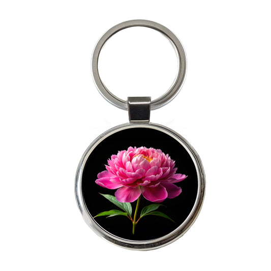 Peony Flower Photo Round Metal Keychain