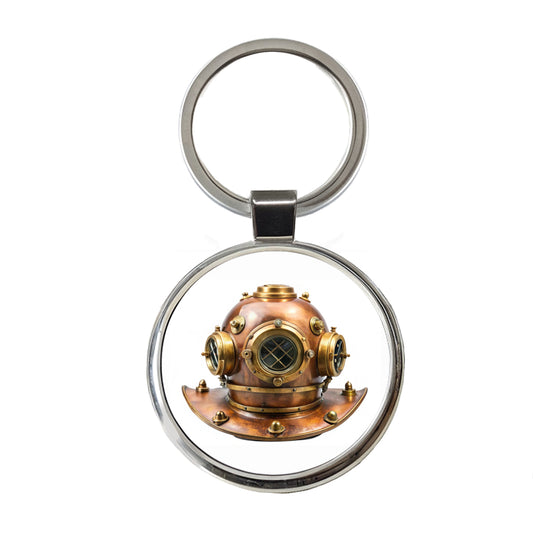Retro Copper And Brass Diving Helmet Round Metal Keychain