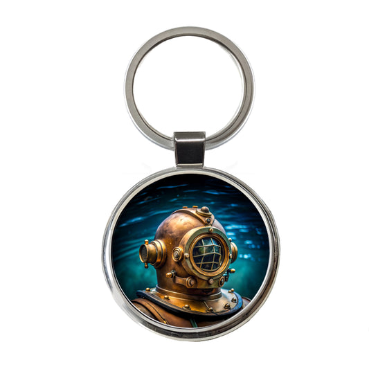 Retro Diving Helmet Suit Underwater Round Metal Keychain