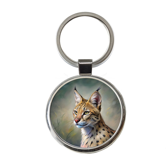 Serval Wild Cat Illustration Round Metal Keychain
