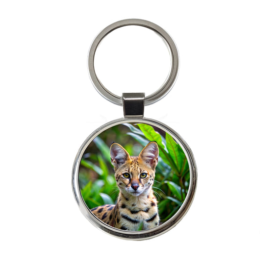 Serval Wild Cat Photo Round Metal Keychain