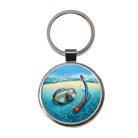 Snorkel And Mask on Beach Round Metal Keychain
