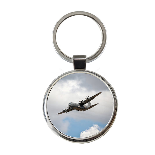 C-130 Hercules Military Transport Plane Round Metal Keychain