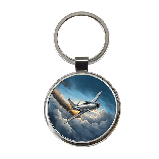 F-86 Sabre Jet Fighter Plane Round Metal Keychain