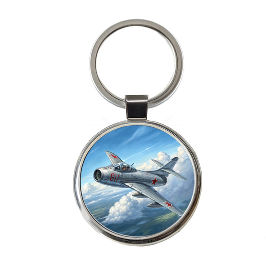 MiG-15 Russian Fighter Jet Plane Round Metal Keychain