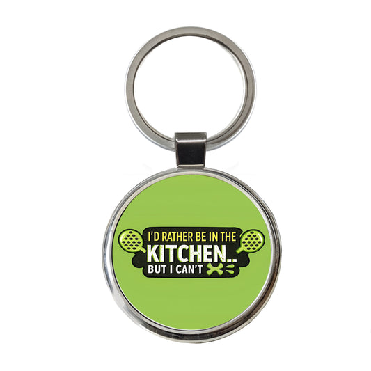 I'd Rather Be In The Kitchen But I Can't Funny Pickleball Round Metal Keychain