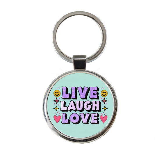 Live Laugh Love Funny Faces Hearts Round Metal Keychain