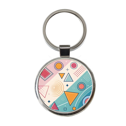 Abstract Geometric Shapes Colorful Round Metal Keychain