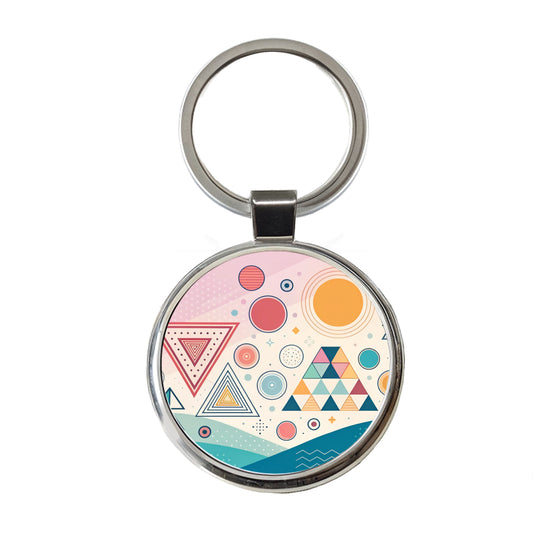 Abstract Geometric Shapes Retro Round Metal Keychain
