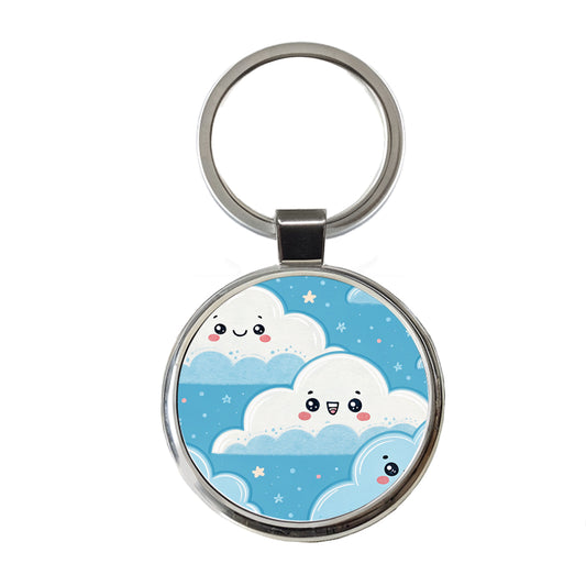 Adorable Puffy Clouds Kawaii Style Round Metal Keychain