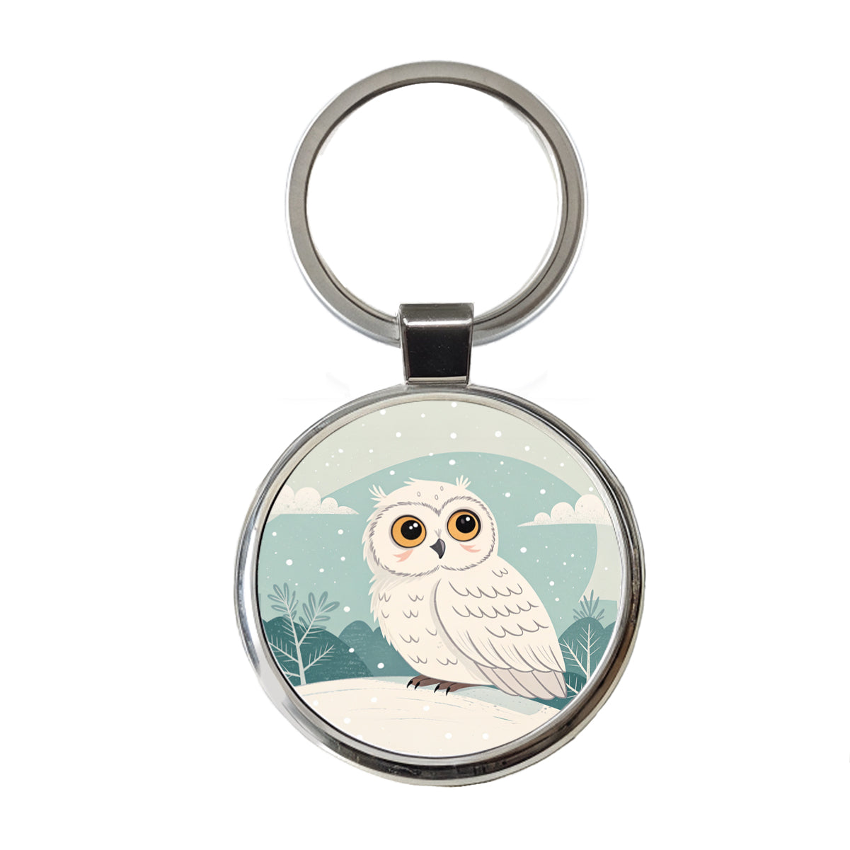 Adorable Snowy Owl Round Metal Keychain