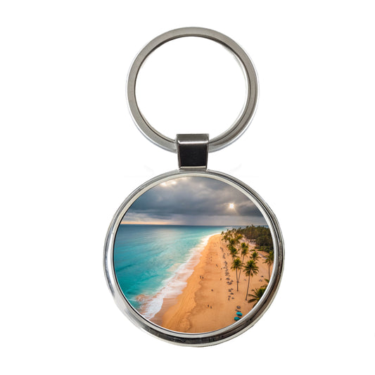 Aerial Beach Ocean Resort Palm Trees Round Metal Keychain