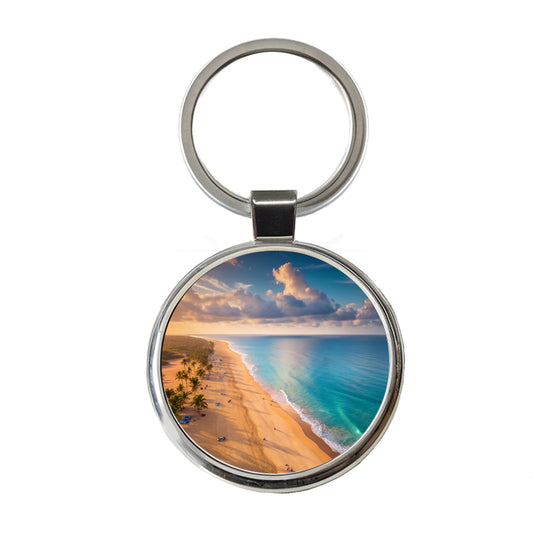 Aerial Beach Ocean View Island Vacation Round Metal Keychain