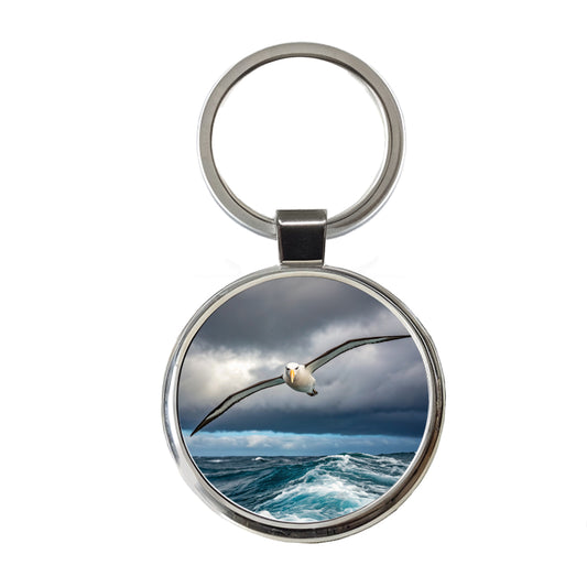 Albatross Bird Flying Over Ocean Photo Round Metal Keychain