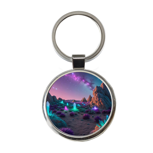 Alien Planet Surface Colorful Round Metal Keychain