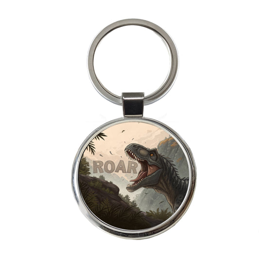 Allosaurus Roar Dinosaur Round Metal Keychain