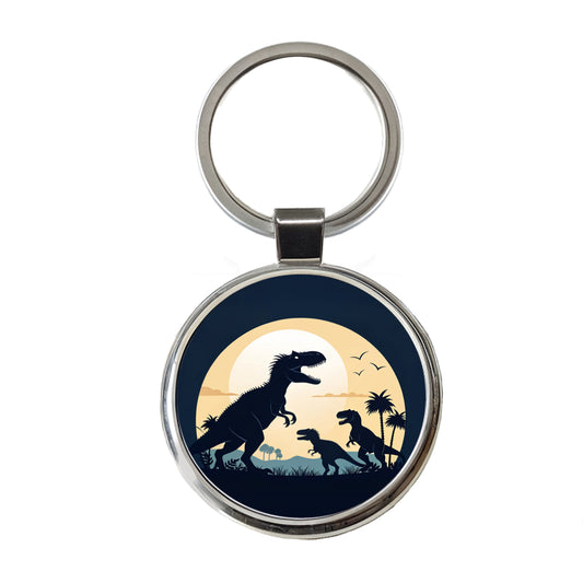 Allosaurus Silhouettes Dinosaurs Round Metal Keychain